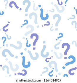 Quiz seamless pattern. Question marks, doubt, faq background. Simple endless repeating motif. Poll, survey, interrogation, query background. Template for opinion poll, public pollVector illustration.