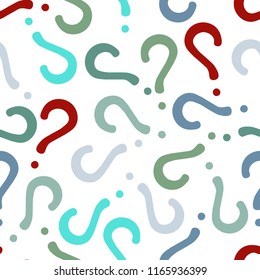 Quiz seamless pattern. Question marks, doubt, faq background. Simple endless repeating motif. Poll, survey, interrogation, query background. Template for opinion poll, public pollVector illustration.