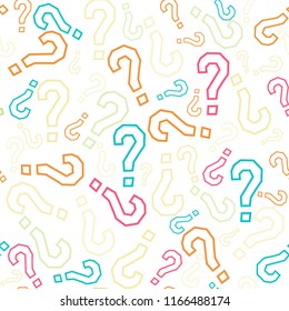 Quiz seamless pattern. Question marks, doubt, faq background. Simple endless repeating motif. Poll, survey, interrogation, query background. Template for opinion poll, public pollVector illustration.