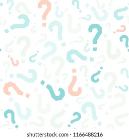 Quiz seamless pattern. Question marks, doubt, faq background. Simple endless repeating motif. Poll, survey, interrogation, query background. Template for opinion poll, public pollVector illustration.