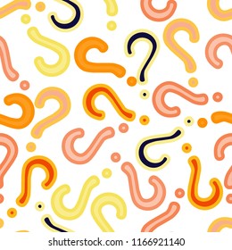 Quiz seamless pattern. Question marks, doubt, faq background. Simple endless repeating motif. Poll, survey, interrogation, query background. Template for opinion poll, public pollVector illustration.