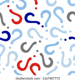 Quiz seamless pattern. Question marks, doubt, faq background. Simple endless repeating motif. Poll, survey, interrogation, query background. Template for opinion poll, public pollVector illustration.