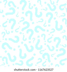 Quiz seamless pattern. Question marks, doubt, faq background. Simple endless repeating motif. Poll, survey, interrogation, query background. Template for opinion poll, public pollVector illustration.