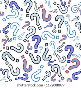 Quiz seamless pattern. Question marks, doubt, faq background. Simple endless repeating motif. Poll, survey, interrogation, query background. Template for opinion poll, public pollVector illustration.