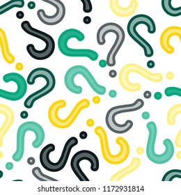 Quiz seamless pattern. Question marks, doubt, faq background. Simple endless repeating motif. Poll, survey, interrogation, query background. Template for opinion poll, public pollVector illustration.
