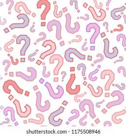 Quiz seamless pattern. Question marks, doubt, faq background. Simple endless repeating motif. Poll, survey, interrogation, query background. Template for opinion poll, public pollVector illustration.
