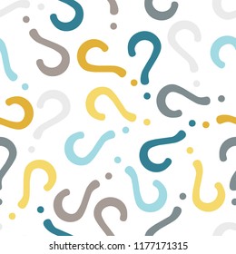 Quiz seamless pattern. Question marks, doubt, faq background. Simple endless repeating motif. Poll, survey, interrogation, query background. Template for opinion poll, public pollVector illustration.