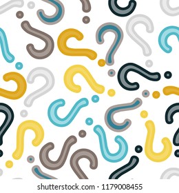 Quiz seamless pattern. Question marks, doubt, faq background. Simple endless repeating motif. Poll, survey, interrogation, query background. Template for opinion poll, public pollVector illustration.