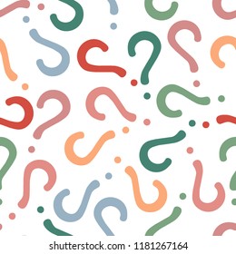 Quiz seamless pattern. Question marks, doubt, faq background. Simple endless repeating motif. Poll, survey, interrogation, query background. Template for opinion poll, public pollVector illustration.