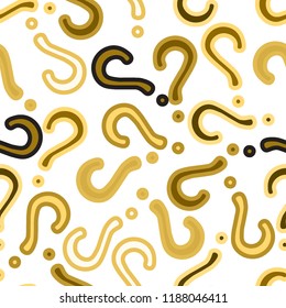 Quiz seamless pattern. Question marks, doubt, faq background. Simple endless repeating motif. Poll, survey, interrogation, query background. Template for opinion poll, public pollVector illustration.