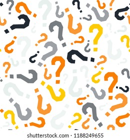 Quiz seamless pattern. Question marks, doubt, faq background. Simple endless repeating motif. Poll, survey, interrogation, query background. Template for opinion poll, public pollVector illustration.
