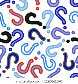 Quiz seamless pattern. Question marks, doubt, faq background. Simple endless repeating motif. Poll, survey, interrogation, query background. Template for opinion poll, public pollVector illustration.
