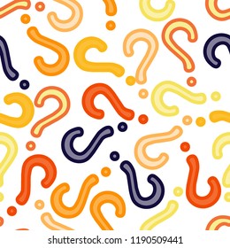 Quiz seamless pattern. Question marks, doubt, faq background. Simple endless repeating motif. Poll, survey, interrogation, query background. Template for opinion poll, public pollVector illustration.