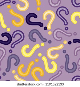 Quiz seamless pattern. Question marks, doubt, faq background. Simple endless repeating motif. Poll, survey, interrogation, query background. Template for opinion poll, public pollVector illustration.