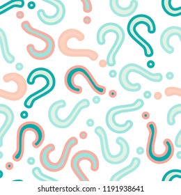 Quiz seamless pattern. Question marks, doubt, faq background. Simple endless repeating motif. Poll, survey, interrogation, query background. Template for opinion poll, public pollVector illustration.