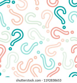 Quiz seamless pattern. Question marks, doubt, faq background. Simple endless repeating motif. Poll, survey, interrogation, query background. Template for opinion poll, public pollVector illustration.