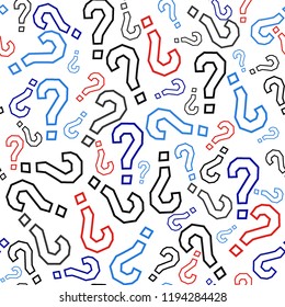 Quiz seamless pattern. Question marks, doubt, faq background. Simple endless repeating motif. Poll, survey, interrogation, query background. Template for opinion poll, public pollVector illustration.