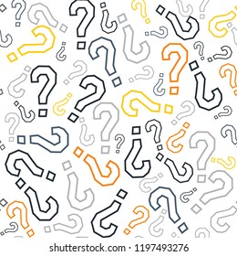 Quiz seamless pattern. Question marks, doubt, faq background. Simple endless repeating motif. Poll, survey, interrogation, query background. Template for opinion poll, public pollVector illustration.