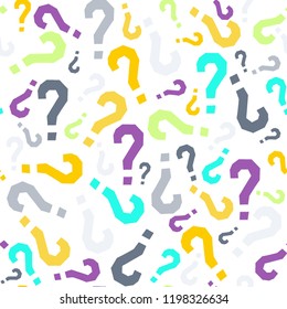 Quiz seamless pattern. Question marks, doubt, faq background. Simple endless repeating motif. Poll, survey, interrogation, query background. Template for opinion poll, public pollVector illustration.