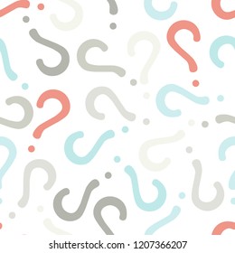Quiz seamless pattern. Question marks, doubt, faq background. Simple endless repeating motif. Poll, survey, interrogation, query background. Template for opinion poll, public pollVector illustration.
