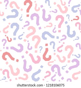 Quiz seamless pattern. Question marks, doubt, faq background. Simple endless repeating motif. Poll, survey, interrogation, query background. Template for opinion poll, public pollVector illustration.