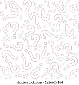 Quiz seamless pattern. Question marks, doubt, faq background. Simple endless repeating motif. Poll, survey, interrogation, query background. Template for opinion poll, public pollVector illustration.