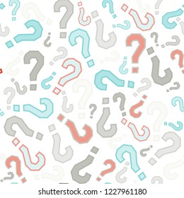 Quiz seamless pattern. Question marks, doubt, faq background. Simple endless repeating motif. Poll, survey, interrogation, query background. Template for opinion poll, public pollVector illustration.