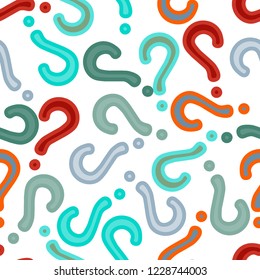 Quiz seamless pattern. Question marks, doubt, faq background. Simple endless repeating motif. Poll, survey, interrogation, query background. Template for opinion poll, public pollVector illustration.