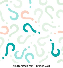 Quiz seamless pattern. Question marks, doubt, faq background. Simple endless repeating motif. Poll, survey, interrogation, query background. Template for opinion poll, public pollVector illustration.
