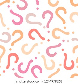 Quiz seamless pattern. Question marks, doubt, faq background. Simple endless repeating motif. Poll, survey, interrogation, query background. Template for opinion poll, public pollVector illustration.