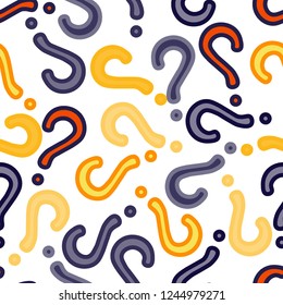 Quiz seamless pattern. Question marks, doubt, faq background. Simple endless repeating motif. Poll, survey, interrogation, query background. Template for opinion poll, public pollVector illustration.