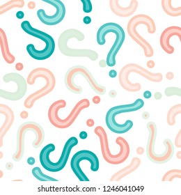Quiz seamless pattern. Question marks, doubt, faq background. Simple endless repeating motif. Poll, survey, interrogation, query background. Template for opinion poll, public pollVector illustration.