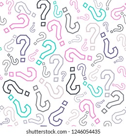 Quiz seamless pattern. Question marks, doubt, faq background. Simple endless repeating motif. Poll, survey, interrogation, query background. Template for opinion poll, public pollVector illustration.