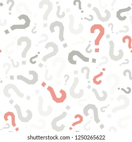 Quiz seamless pattern. Question marks, doubt, faq background. Simple endless repeating motif. Poll, survey, interrogation, query background. Template for opinion poll, public pollVector illustration.