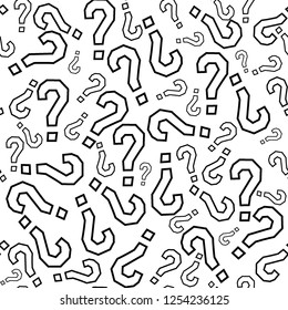 Quiz seamless pattern. Question marks, doubt, faq background. Simple endless repeating motif. Poll, survey, interrogation, query background. Template for opinion poll, public pollVector illustration.