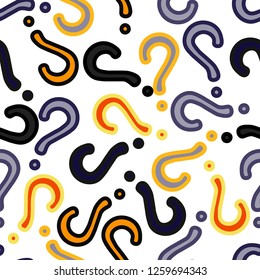 Quiz seamless pattern. Question marks, doubt, faq background. Simple endless repeating motif. Poll, survey, interrogation, query background. Template for opinion poll, public pollVector illustration.