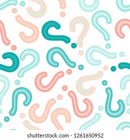 Quiz seamless pattern. Question marks, doubt, faq background. Simple endless repeating motif. Poll, survey, interrogation, query background. Template for opinion poll, public pollVector illustration.