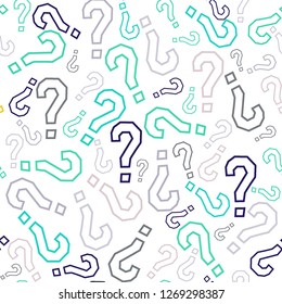 Quiz seamless pattern. Question marks, doubt, faq background. Simple endless repeating motif. Poll, survey, interrogation, query background. Template for opinion poll, public pollVector illustration.