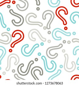 Quiz seamless pattern. Question marks, doubt, faq background. Simple endless repeating motif. Poll, survey, interrogation, query background. Template for opinion poll, public pollVector illustration.