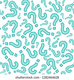 Quiz seamless pattern. Question marks, doubt, faq background. Simple endless repeating motif. Poll, survey, interrogation, query background. Template for opinion poll, public pollVector illustration.