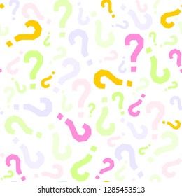Quiz seamless pattern. Question marks, doubt, faq background. Simple endless repeating motif. Poll, survey, interrogation, query background. Template for opinion poll, public pollVector illustration.