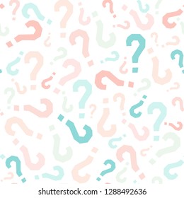 Quiz seamless pattern. Question marks, doubt, faq background. Simple endless repeating motif. Poll, survey, interrogation, query background. Template for opinion poll, public pollVector illustration.