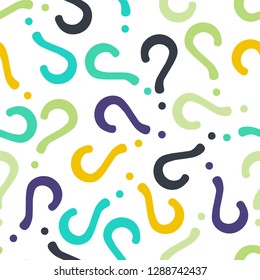 Quiz seamless pattern. Question marks, doubt, faq background. Simple endless repeating motif. Poll, survey, interrogation, query background. Template for opinion poll, public pollVector illustration.