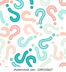 Quiz seamless pattern. Question marks, doubt, faq background. Simple endless repeating motif. Poll, survey, interrogation, query background. Template for opinion poll, public pollVector illustration.