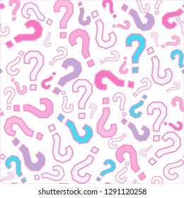 Quiz seamless pattern. Question marks, doubt, faq background. Simple endless repeating motif. Poll, survey, interrogation, query background. Template for opinion poll, public pollVector illustration.