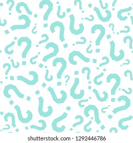 Quiz seamless pattern. Question marks, doubt, faq background. Simple endless repeating motif. Poll, survey, interrogation, query background. Template for opinion poll, public pollVector illustration.