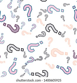 Quiz seamless pattern. Question marks, doubt, faq background. Simple endless repeating motif. Poll, survey, interrogation, query background. Template for opinion poll, public poll Vector illustration.