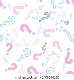 Quiz seamless pattern. Question marks, doubt, faq background. Simple endless repeating motif. Poll, survey, interrogation, query background. Template for opinion poll, public poll Vector illustration.
