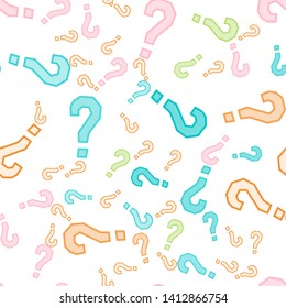 Quiz seamless pattern. Question marks, doubt, faq background. Simple endless repeating motif. Poll, survey, interrogation, query background. Template for opinion poll, public poll Vector illustration.