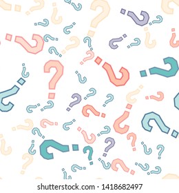 Quiz seamless pattern. Question marks, doubt, faq background. Simple endless repeating motif. Poll, survey, interrogation, query background. Template for opinion poll, public poll Vector illustration.